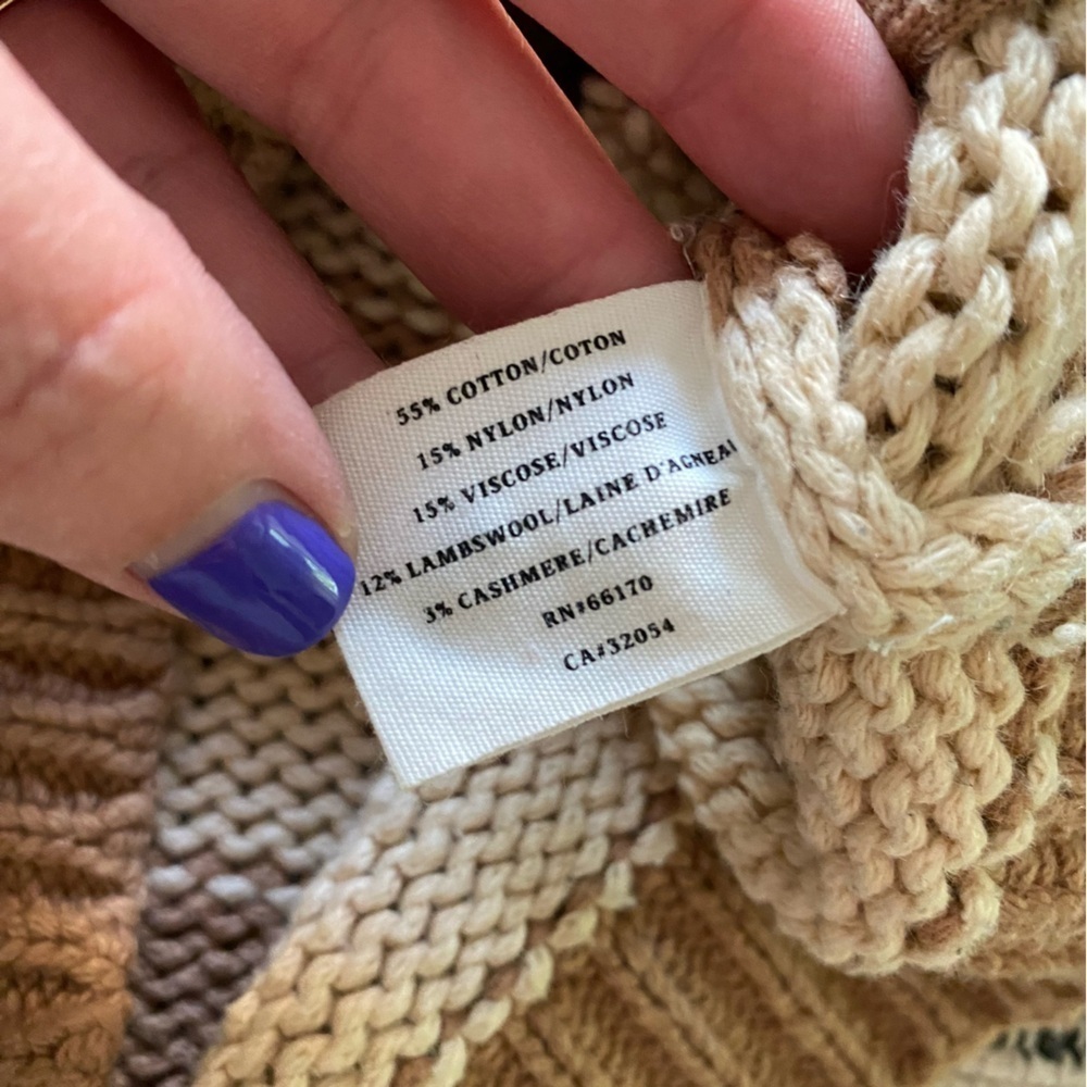 Anthropologie Sparrow Tan Stripe Hopi Basketweave Knit Cardigan Sweater Small - Picture 15 of 15
